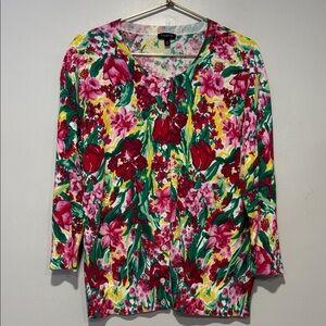 Talbots Vibrant Floral Blouse - Red, Pink, Green